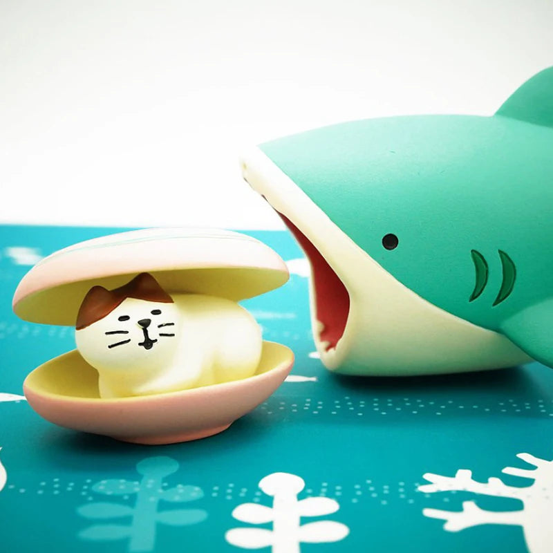 figurines animaux coquilles poissons deco maison enfantin cartoon blanc bleu vert