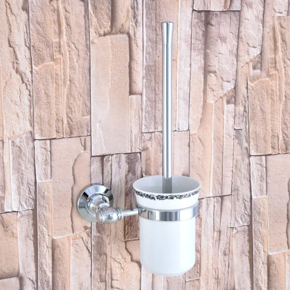 ensemble accessoires salle bain chrome blanc porte savon distributeur brosse wc tasse motif