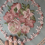 broderie fleurs rose clair vert beige traditionnelle diamètre 28cm élastique écologique coton polyester