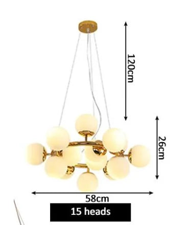 suspension lumineuse moderne boules verre translucides structure métal doré éclairage intérieur contemporain