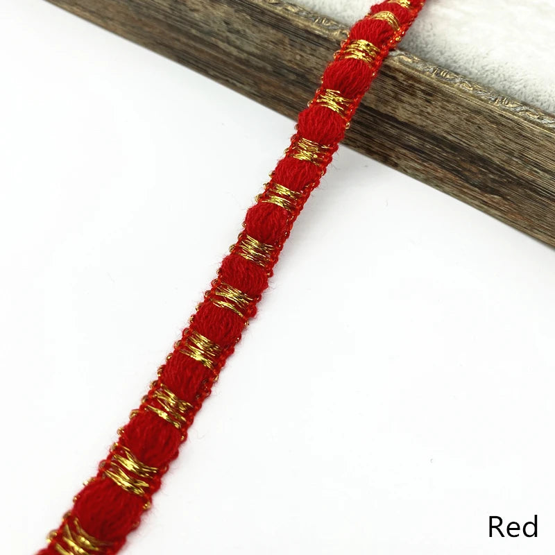 ruban décoratif tressé bandes dorées 12mm rouge bleu rose jaune noir beige