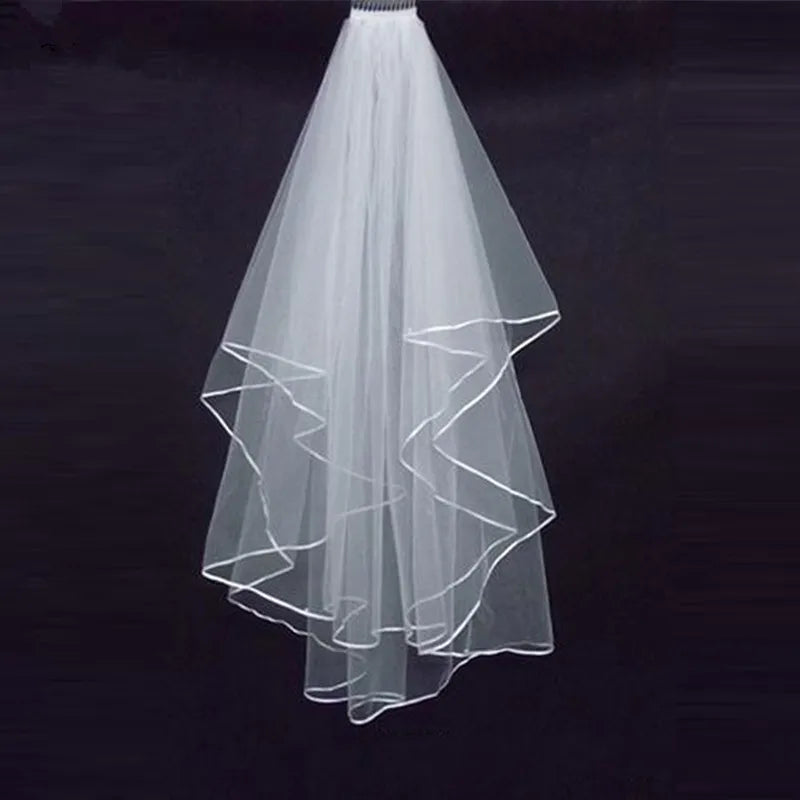 voile mariée femme blanc deux couches bord dentelle rayures classique clips fixations adultes