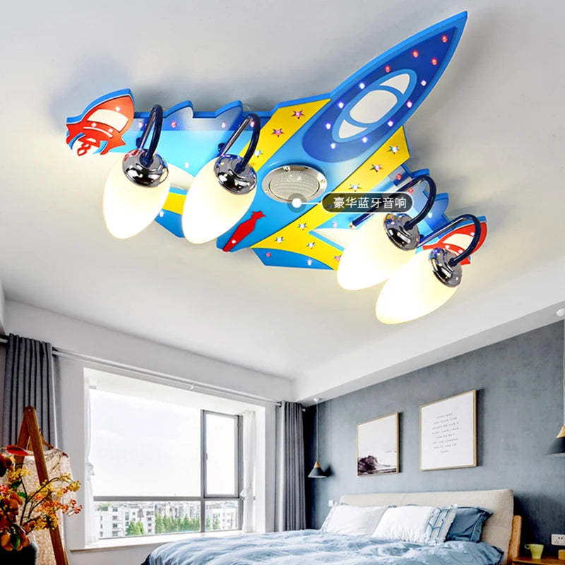 plafonnier led enfant astronautes étoiles fusée moderne bleu rouge jaune blanc clips métalliques ampoules