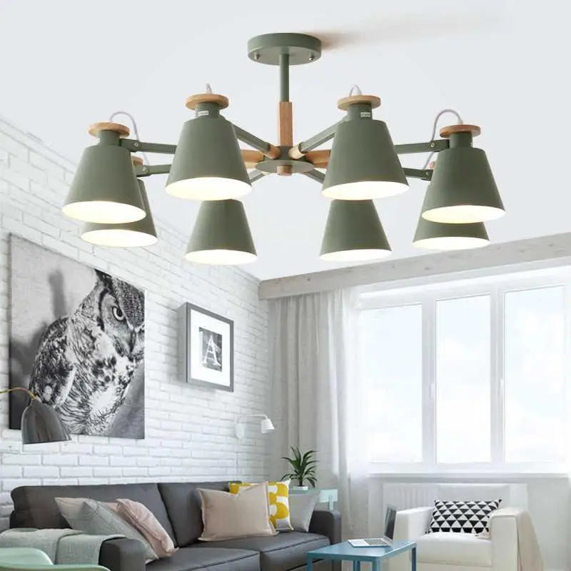 lampe suspendue moderne vert gris conique bois led encastrée