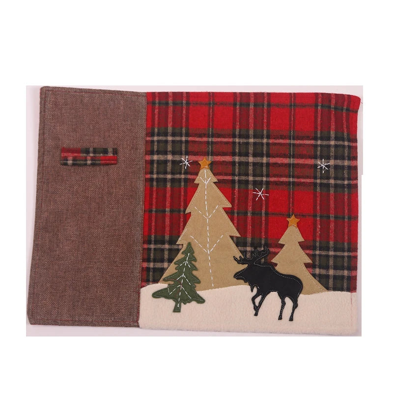 serviettes table décoratives carreaux écossais cerfs sapins marron rouge noir vert traditionnellettes table respectueuses