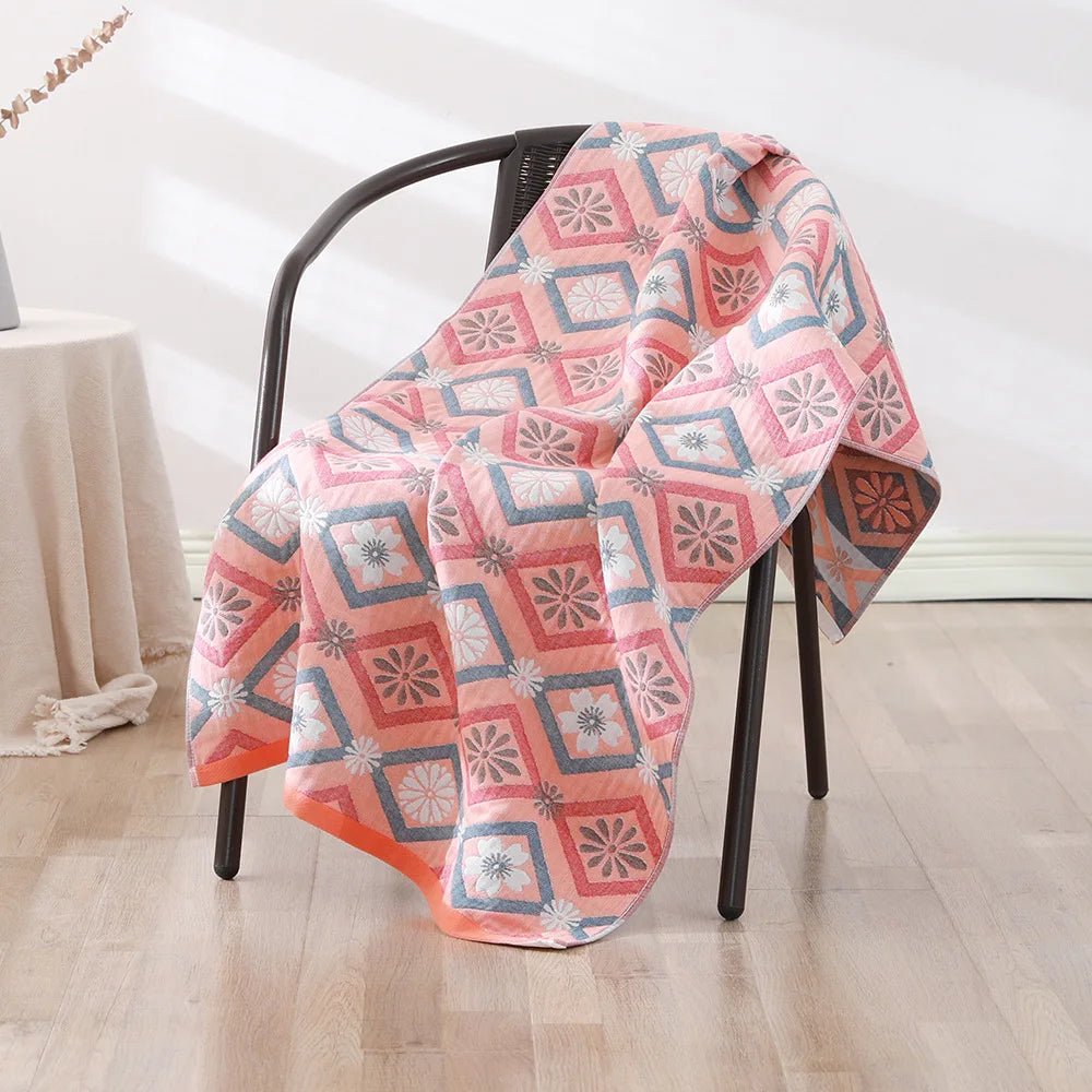serviette bain coton bio rapide absorbant moderne motif géométrique blanc bleu orange gris