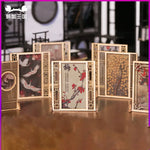 écran vintage bois chinois fleurs calligraphie stickers traditionnel intérieur décoration artisanale miniature