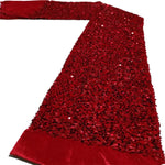 écharpe élégante dentelle velours rouge paillettes broderie trois dimensions mariage