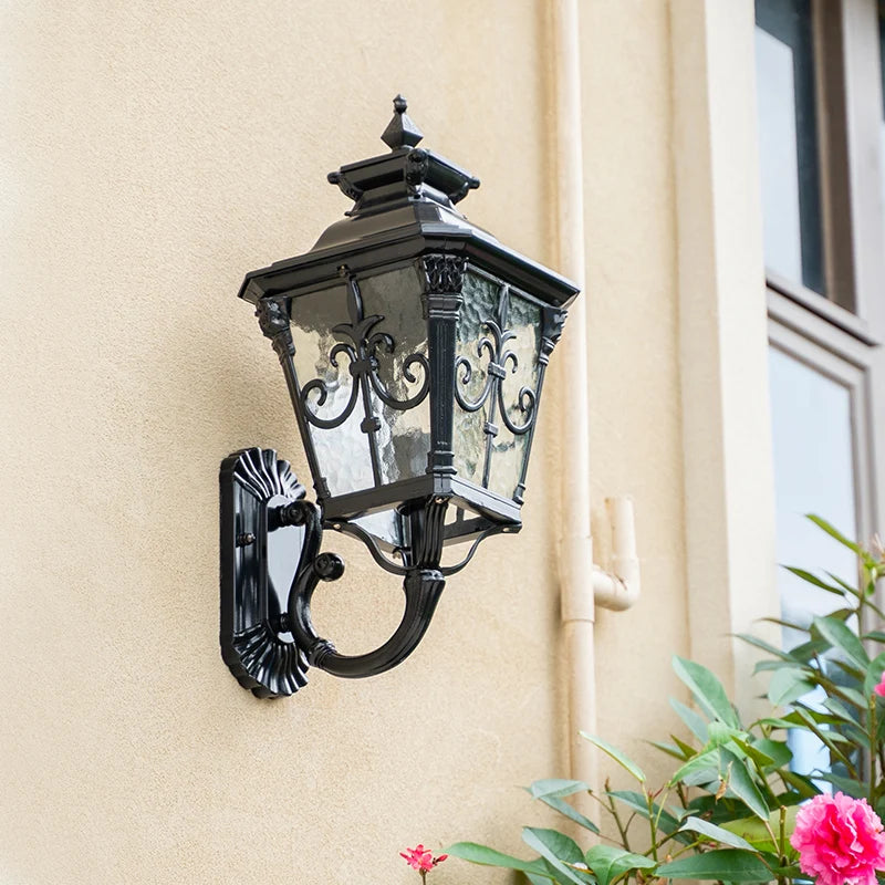 lampe murale extérieure or noir fleur lis classique vintage robuste aluminium