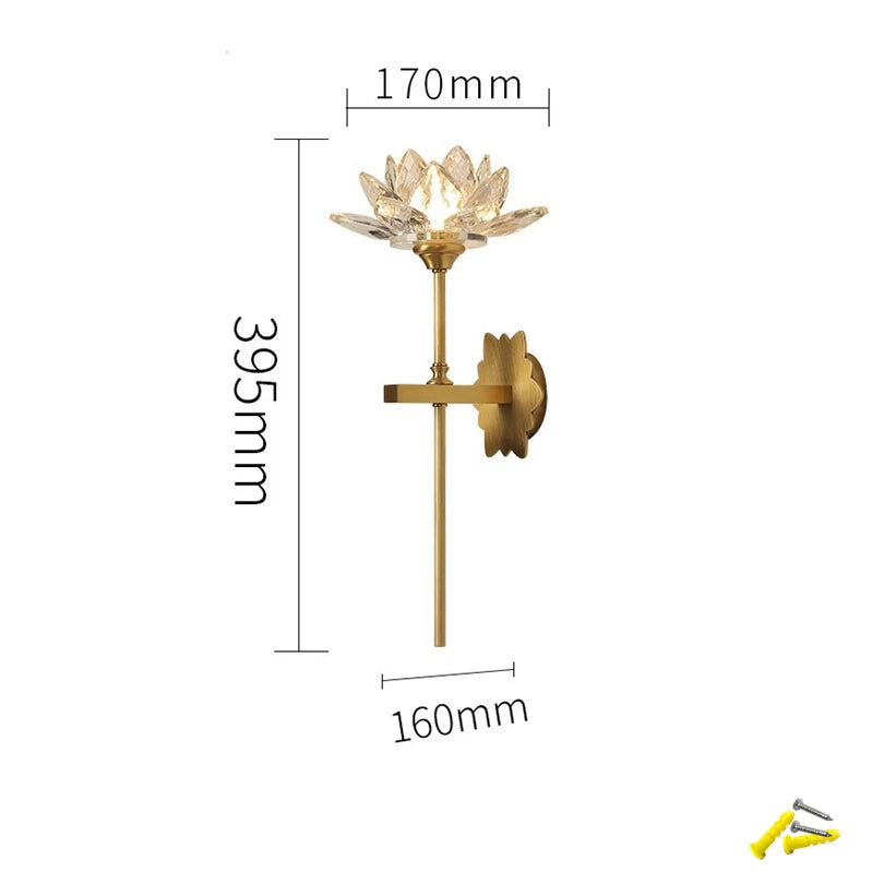lampe murale or fleur lotus cristal moderne élégante entrée chambre coucher éclairage quotidien fixée