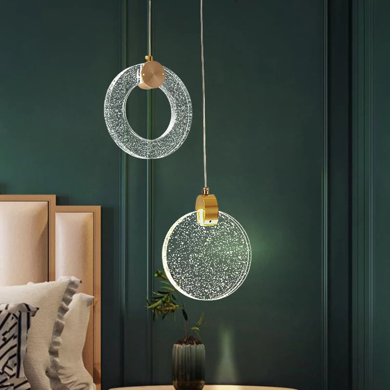 suspension lumineuse moderne cristal transparent cuivre doré chambre salon luxe
