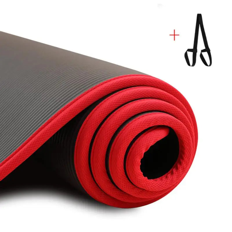 tapis yoga noir rouge rayures anti dérapant épais 10mm débutant fitness gym pilates moderne