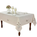 nappe élégante polyester opaque broderie florale beige clair gris marron foncé machine réutilisable restaurant