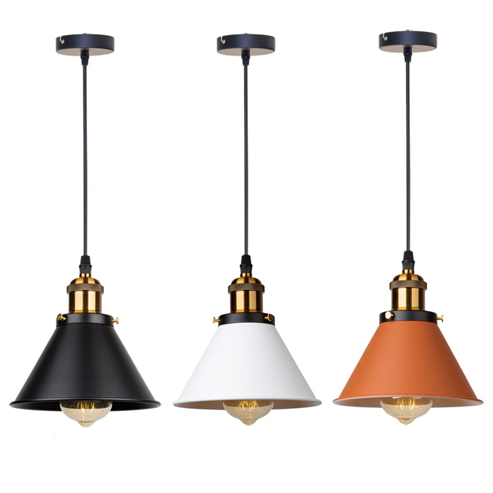 lumière suspendue industrielle conique noire blanche orange éclairage moderne chambre salon