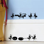 autocollant mural dessin animé fourmis noires silhouettes insectes objets chambre enfants decoration maison