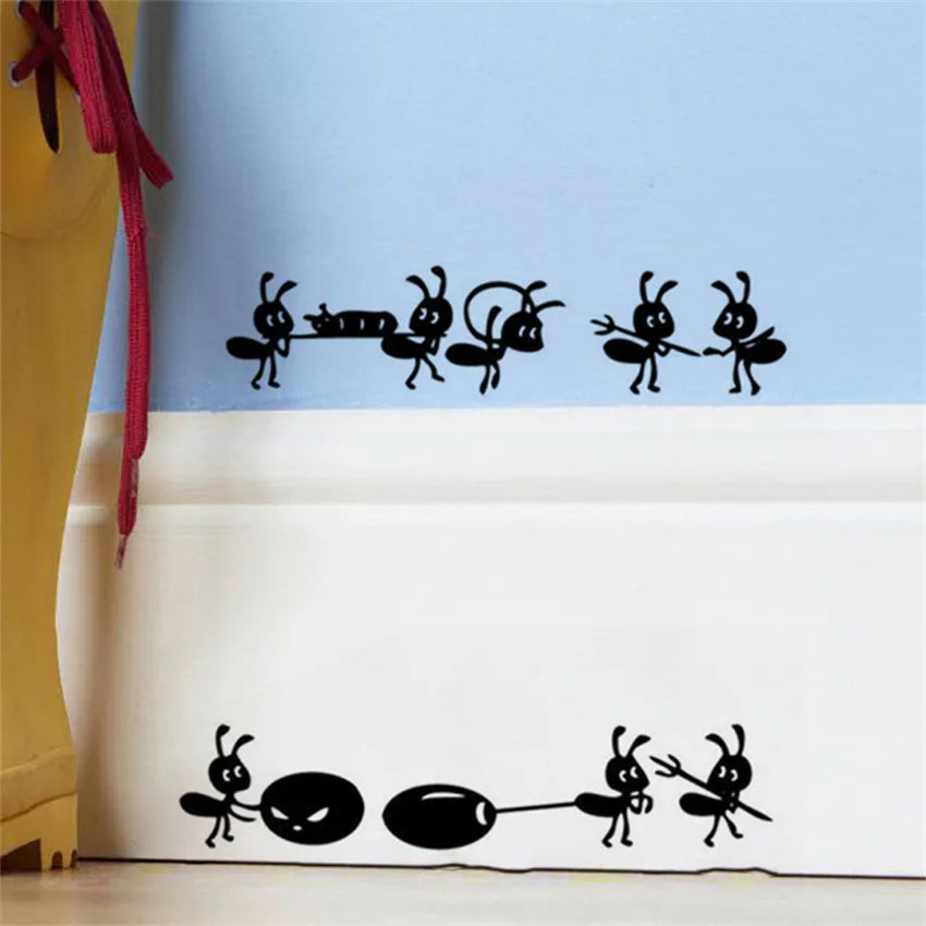 autocollant mural dessin animé fourmis noires silhouettes insectes objets chambre enfants decoration maison