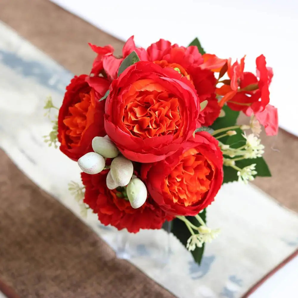 fleur artificielle rose thé soie bouquet rouge blanc décoration mariage maison jardin
