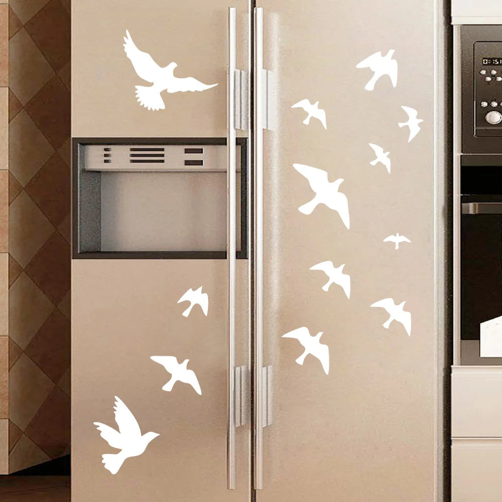 sticker mural moderne oiseaux volants blanc jaune noir 30x50cm adhésif