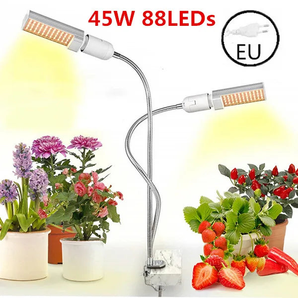 lampe led plante 45w 50w 60w double tete spectre complet moderne flexible e27 clip