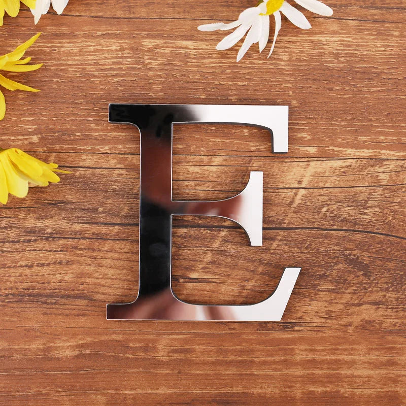 lettre acrylique miroir argentée autocollante décoration murale alphabet moderne fête mariage maison diy