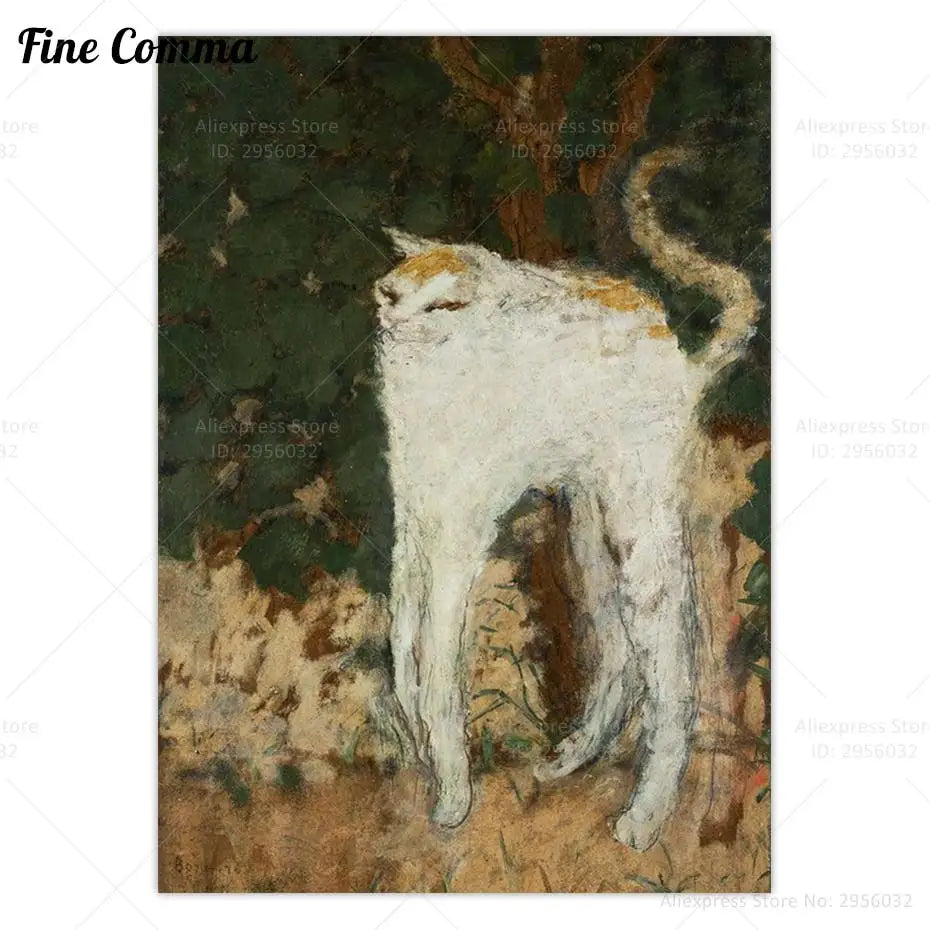 impression giclée toile texturée vintage chat blanc Pierre Bonnard rétro salon décoration maison impressionniste