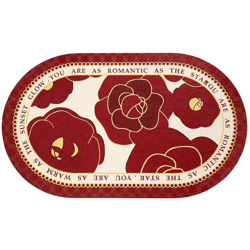 tapis table classique vintage noir blanc marron motif floral roses texte better life résistant