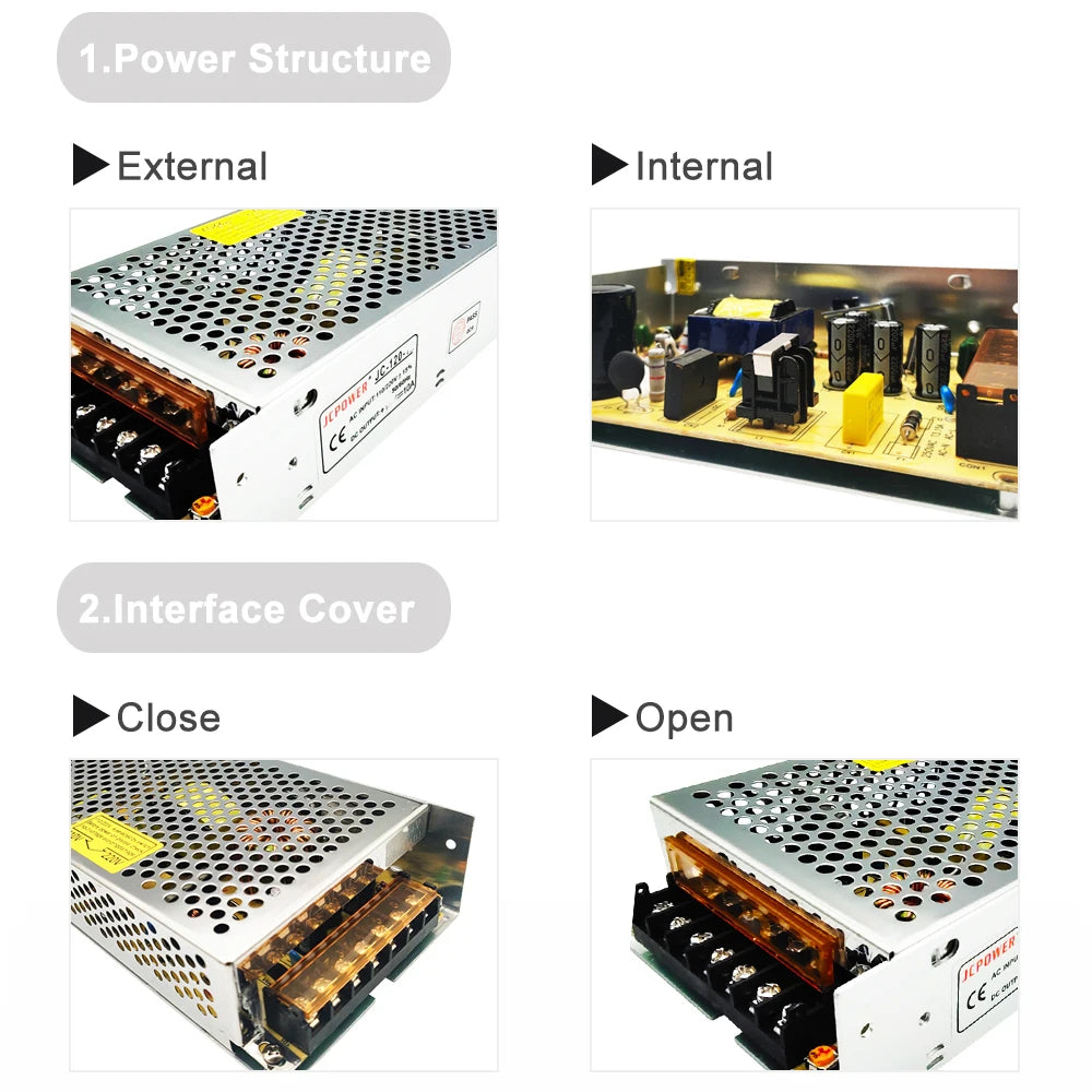 alimentation électrique led 12v argenté perforée industrielle 2a 3a 5a 6a 8.5a 10a 12a