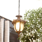 lampe suspendue classique dorée ornements sculptés verre translucide chambre salon vintage