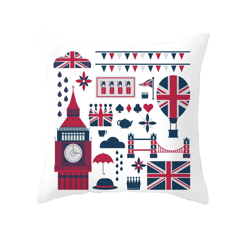 taies d'oreiller décoratives londonien motif big ben polyester respectueux environnement cartoon bleu rouge blanc