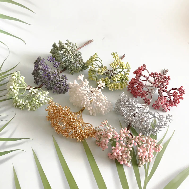 bouquet artificiel fleurs petites variées tringle violet vert blanc rose gris rouge naturel