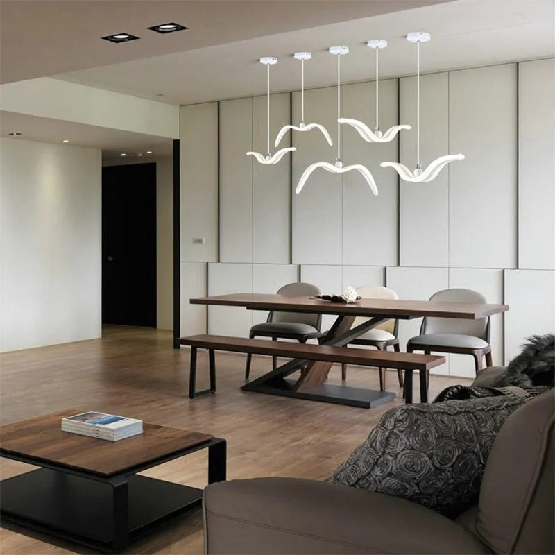 suspension lumineuse moderne oiseaux blancs clips facile led chambre salon