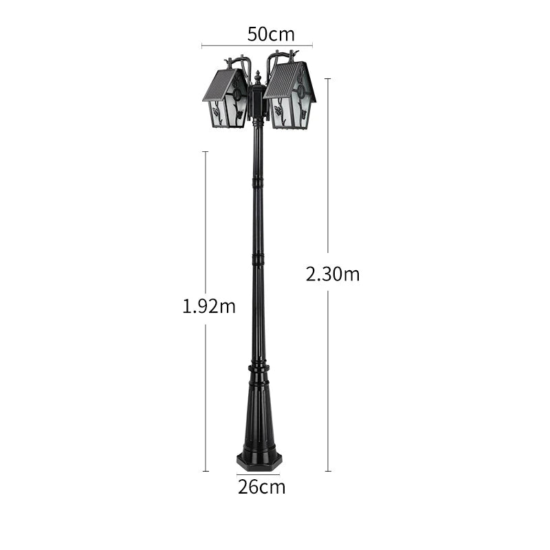 Lampadaire extérieur or noir deux lanternes classique décoration florale métal apparent IP65 LED adaptableextérieur