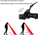 lampe frontale led zoomable faisceau rouge course camping randonnée ceinture interrupteur moderne noire bleue