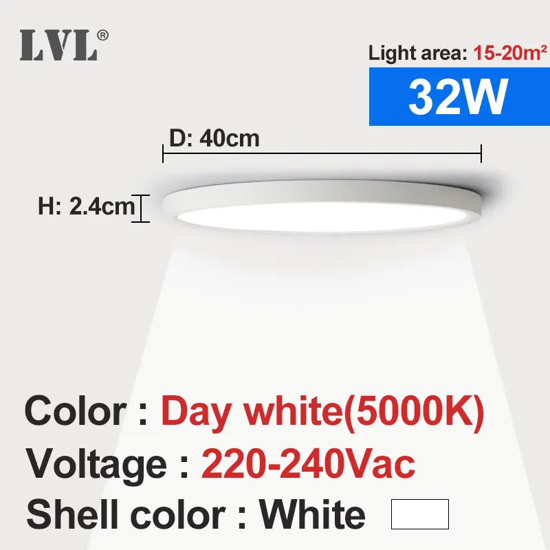 plafonnier led moderne blanc 220v 12w 18w 24w 32w 5000k 2000lm 30m²