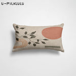 housse coussin motif feuilles moderne 30x50cm beige gris marronclair rosepâle
