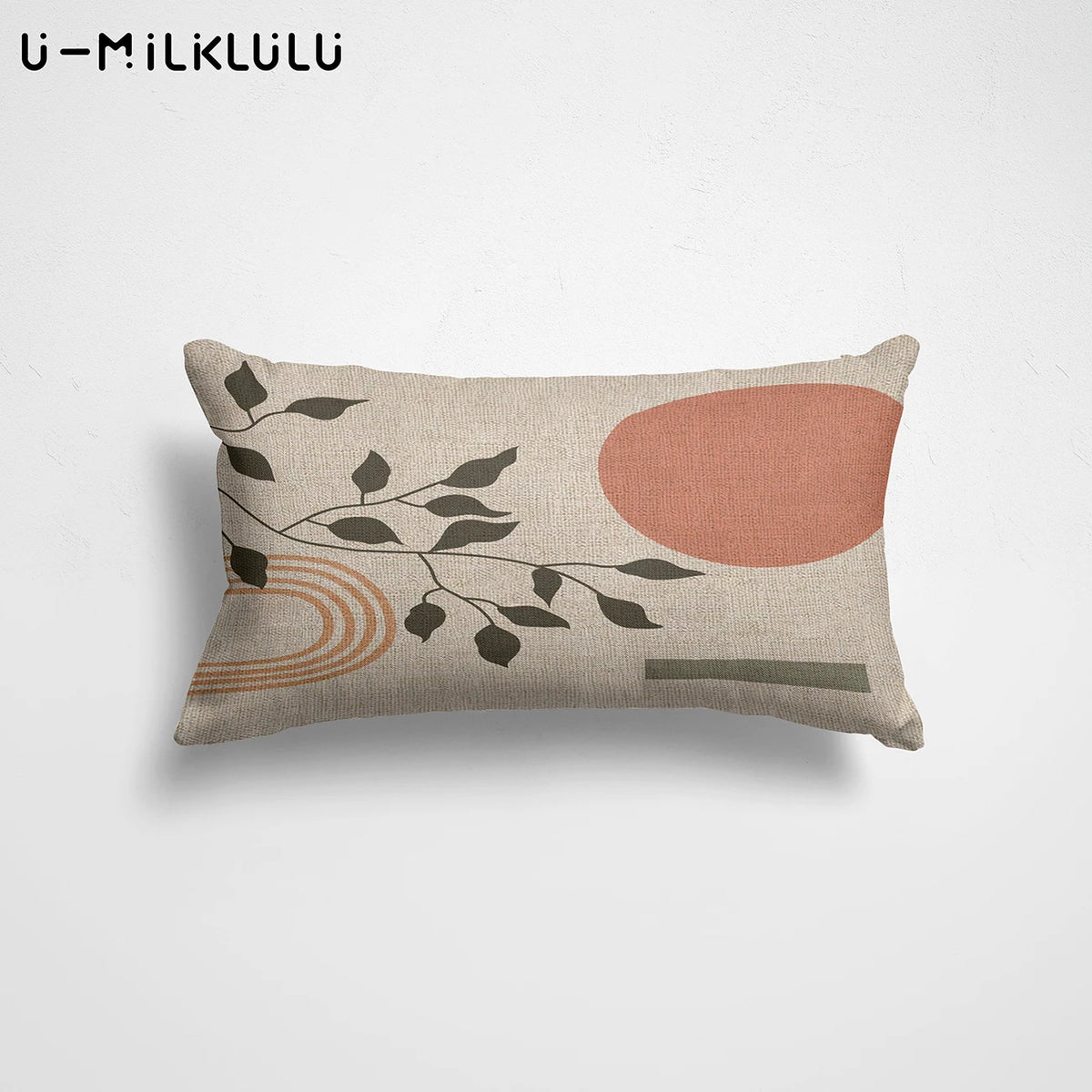 housse coussin motif feuilles moderne 30x50cm beige gris marronclair rosepâle