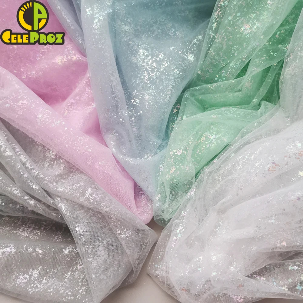 tissu polyester brillant effet paillettes moderne vert pastel rose violet bleu clair opaque décoration