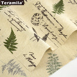 tissu vintage rustique fougères écriture manuscrite beige vert foncé noir décoration maison sac nappe