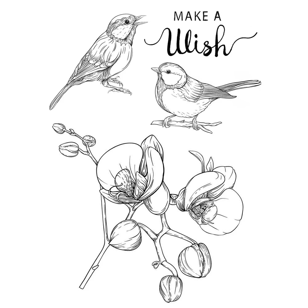 timbres décoratifs oiseaux fleurs calligraphie noir blanc bleu clair 100x150mmscrição floral illustration artisanale scrapbooking