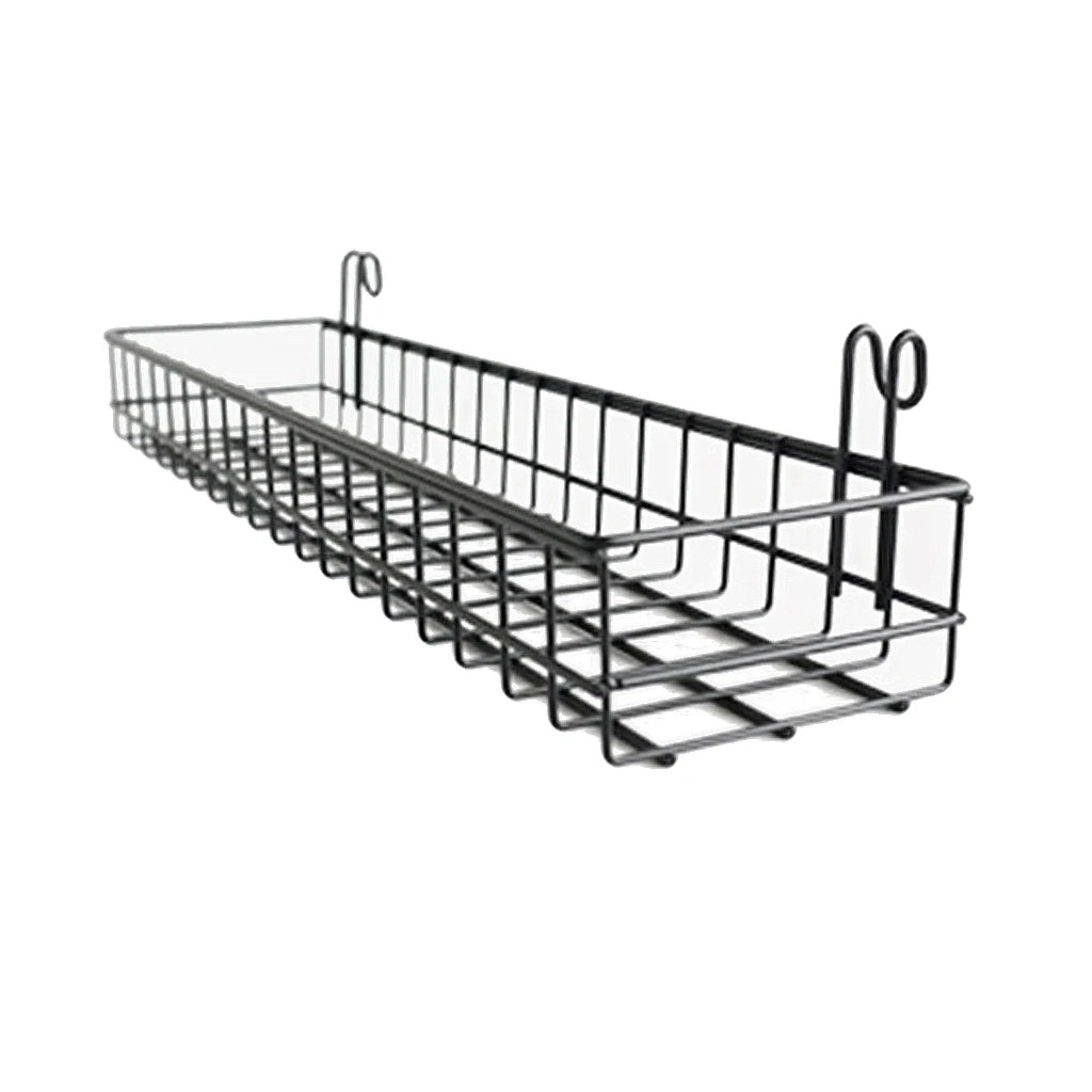 panier mural noir étagères métal grille suspendu moderne organisation décoration intérieure crochets robuste durable