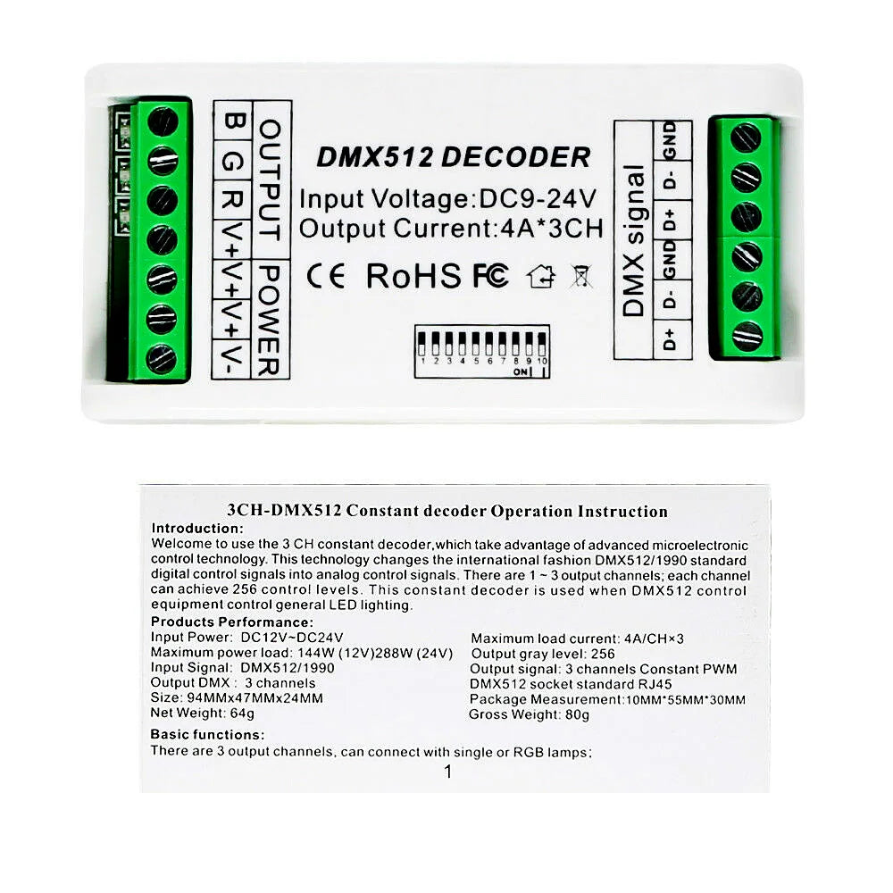 contrôleur led dmx 512 rgb rgbw 3ch 4ch console éclairage decoration variateur lumière maison