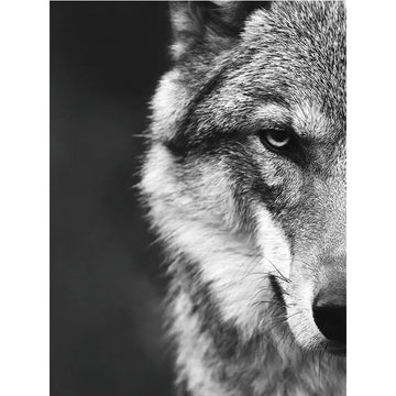 peinture toile loup réaliste sans cadre gris noir decoration maison chambre vertical