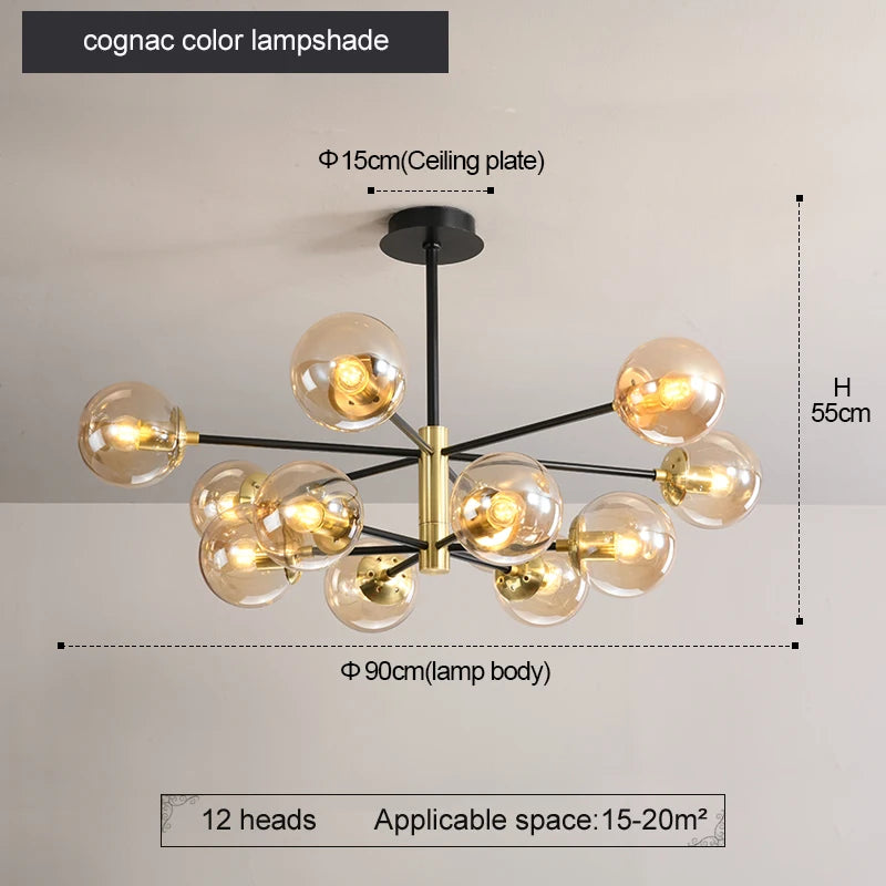 suspension lumineuse moderne boules sphériques translucides noir doré led echangement facile