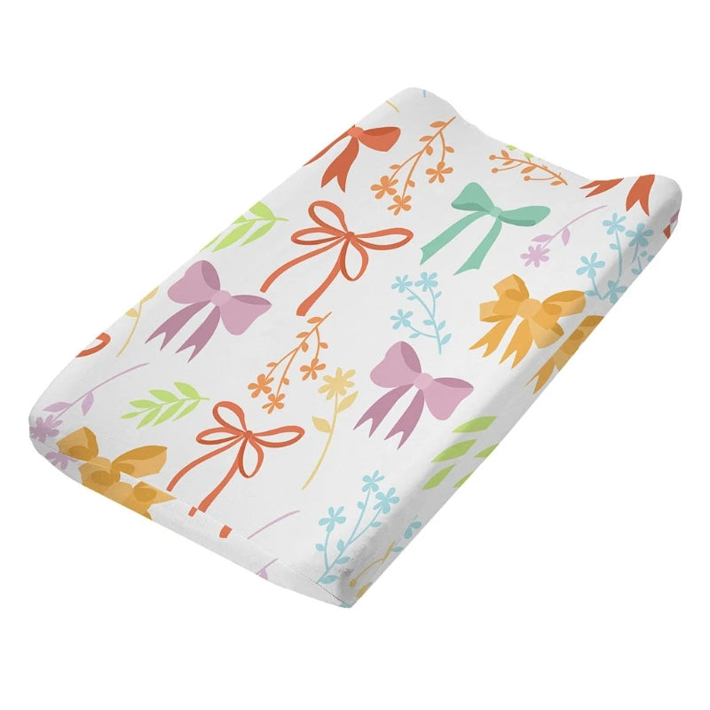 housse matelas langer coton feuilles tropicales moderne vert rose bleu blanc