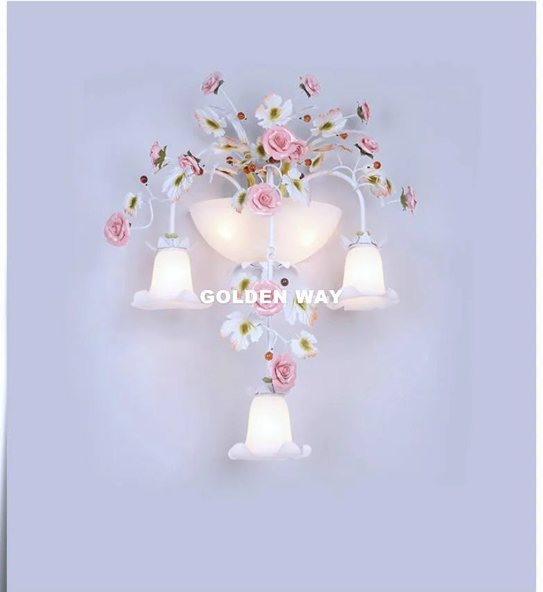 applique murale led florale blanc rose beige romantique classique fixée mur
