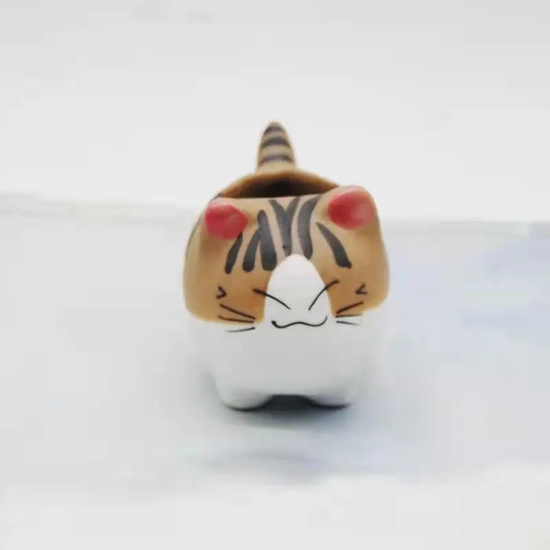 cache pot céramique porcelaine dessin animé blanc orange noir rose vert chat succulent yeux