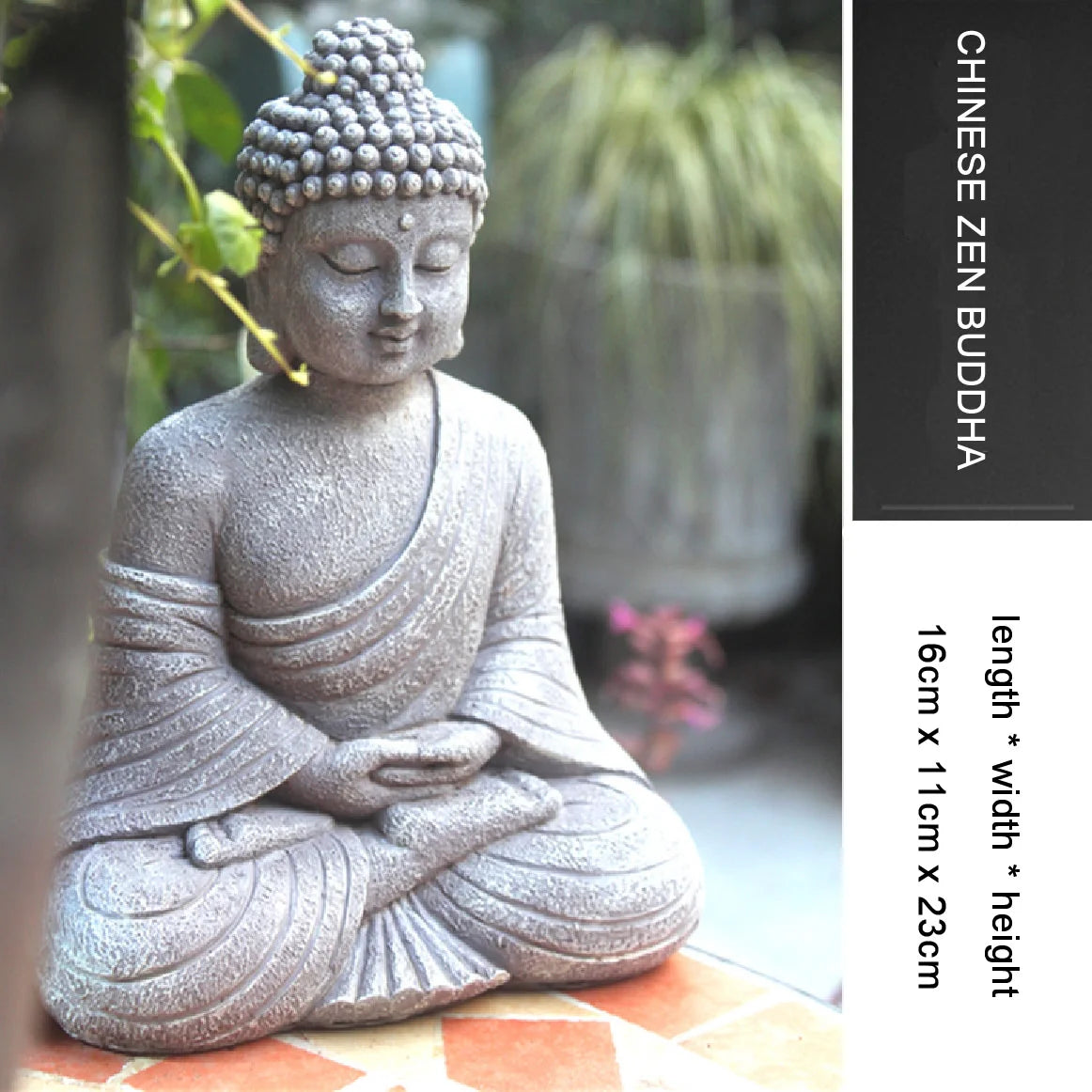 statue bouddha résine gris clair vintage zen jardin intérieur décorationextérieur texturé asie