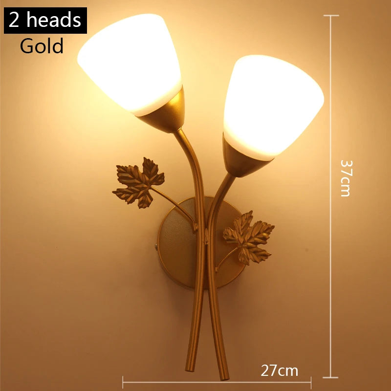 lampe murale deux têtes or feuilles décoratives abat jour opaque cuisine chambre coucher entrée