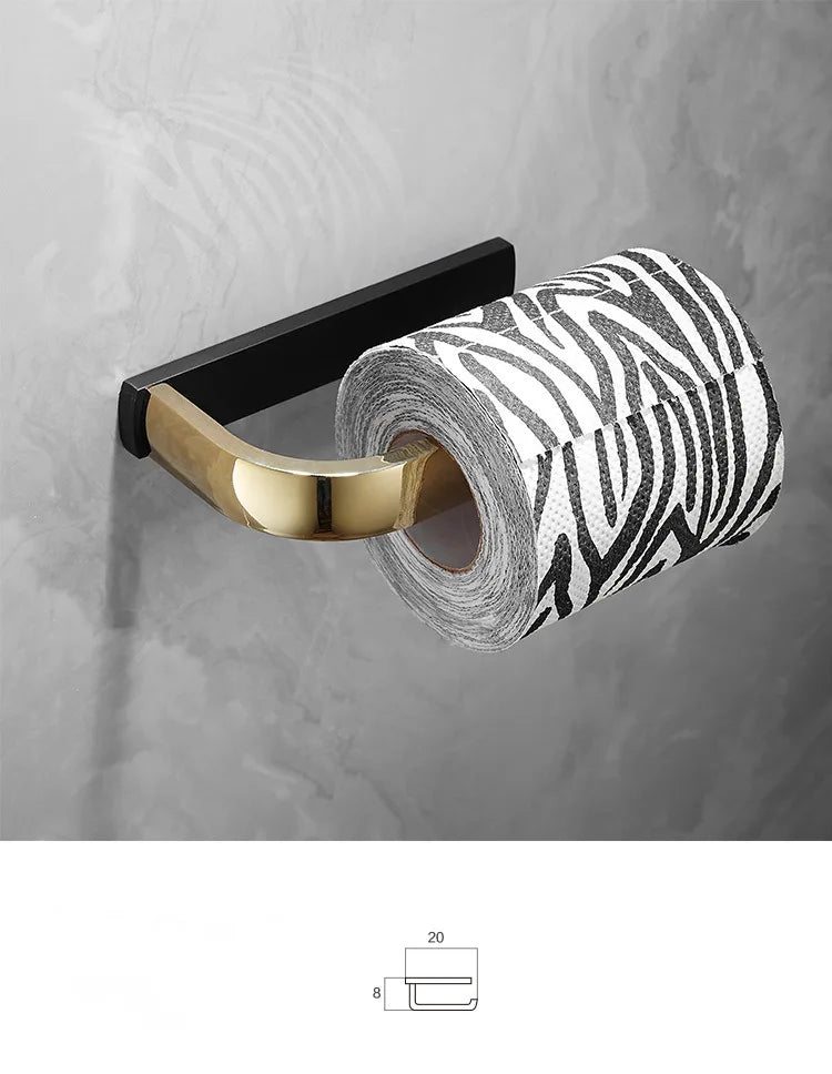 accessoires salle bain or noir moderne porte serviettes savon papier toilette gobelet brosse dents