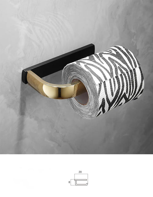 accessoires salle bain or noir moderne porte serviettes savon papier toilette gobelet brosse dents